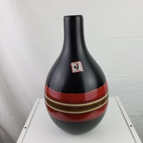Farval Portugal Hand Painted Black/Red Vase NWT - Picture 2 of 4